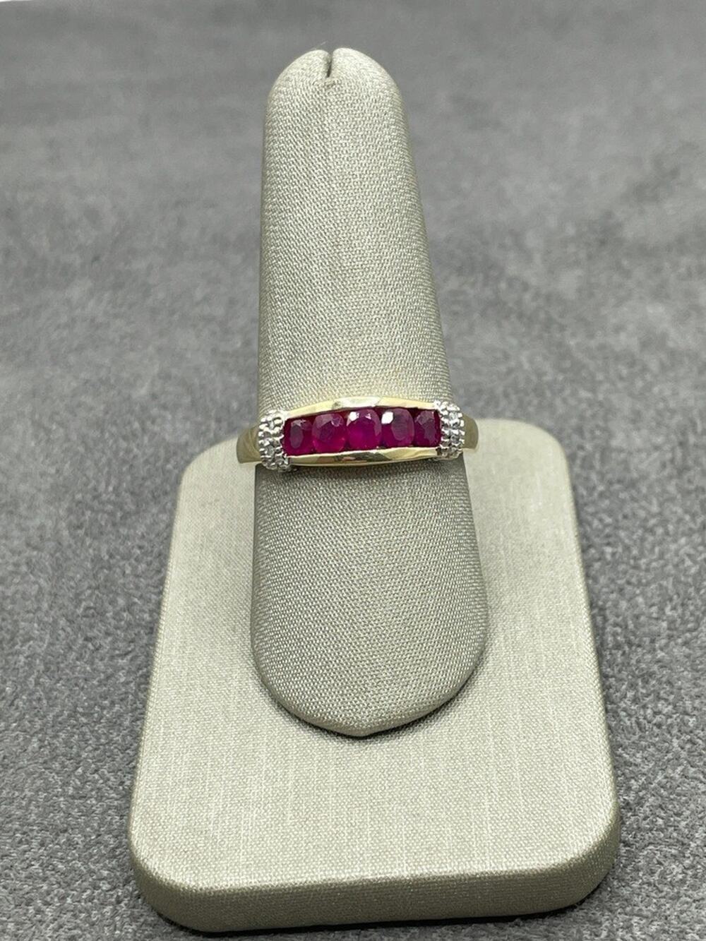 14K Two-tone Red Stone & Diamond Accents Band Ring (20177)